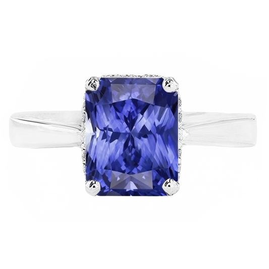 Anello Solitario Radiante 2 Carati Zaffiro Blu Con Gambo Conico Invertito