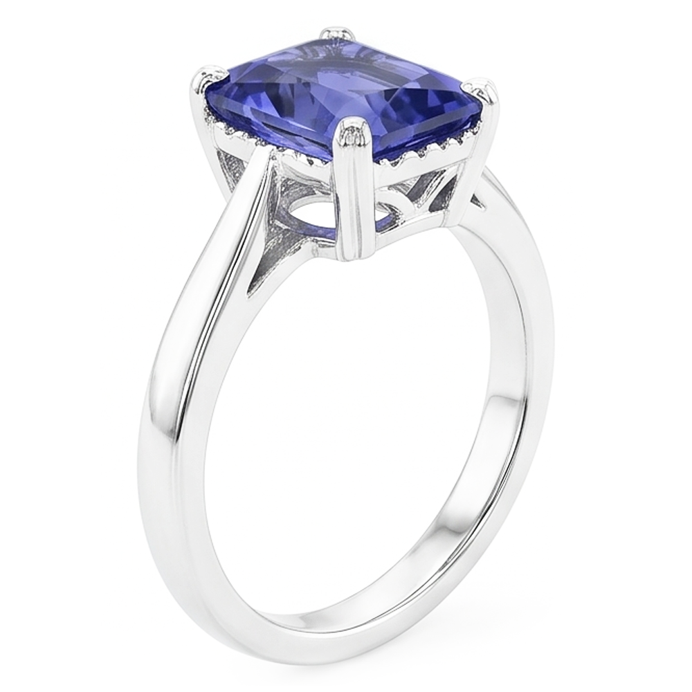 Anello Solitario Radiante 2 Carati Zaffiro Blu Con Gambo Conico Invertito