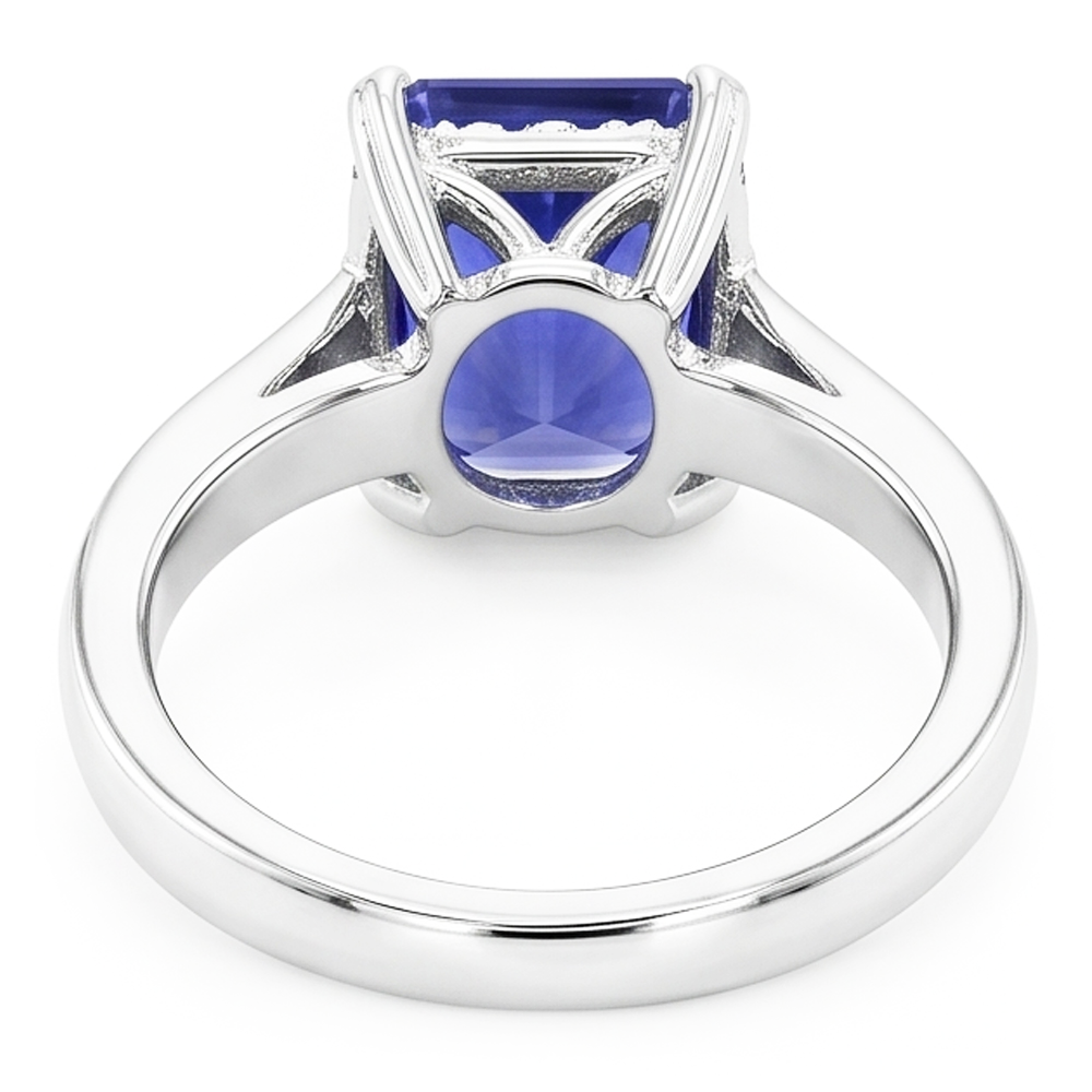 Anello Solitario Radiante 2 Carati Zaffiro Blu Con Gambo Conico Invertito