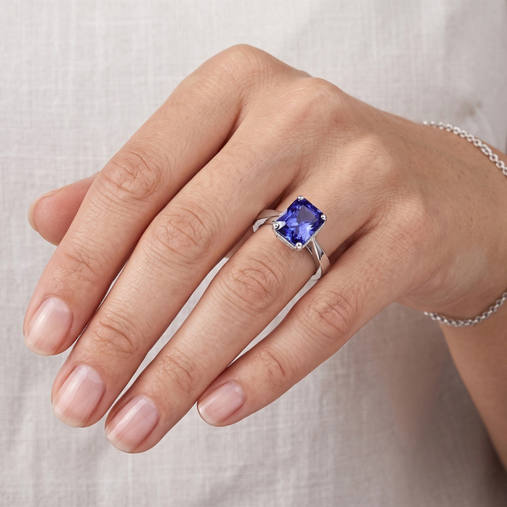 Anello Solitario Radiante 2 Carati Zaffiro Blu Con Gambo Conico Invertito