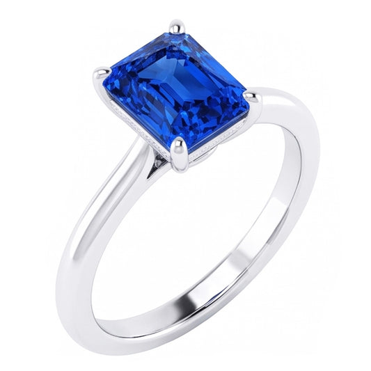 Anello Solitario Radiante con Zaffiro dello Sri Lanka 1.50 Carati Gioielli da Donna