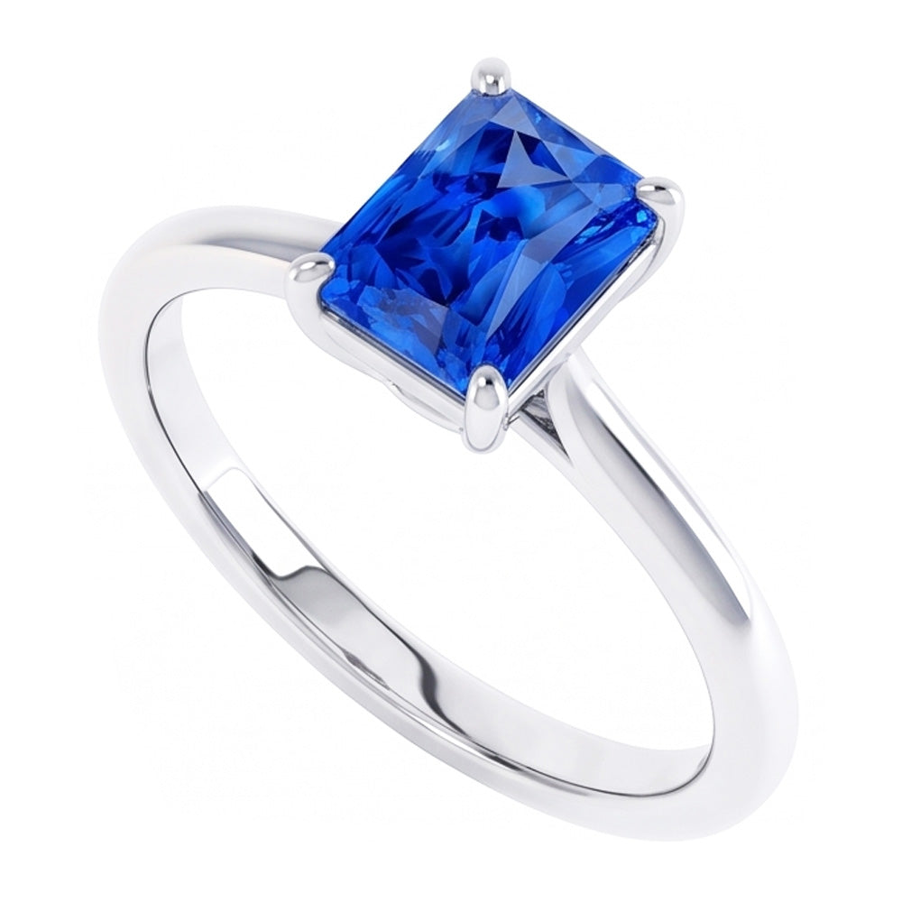 Anello Solitario Radiante con Zaffiro dello Sri Lanka 1.50 Carati Gioielli da Donna