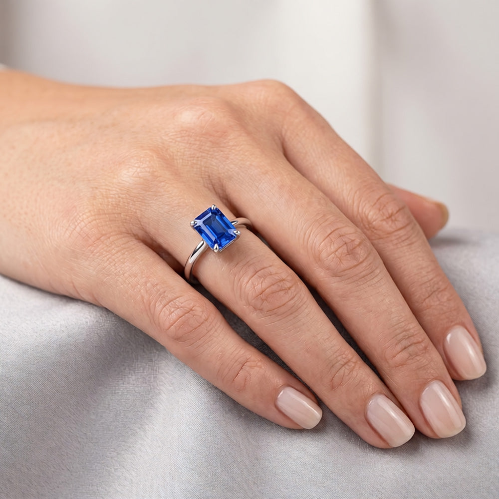 Anello Solitario Radiante con Zaffiro dello Sri Lanka 1.50 Carati Gioielli da Donna