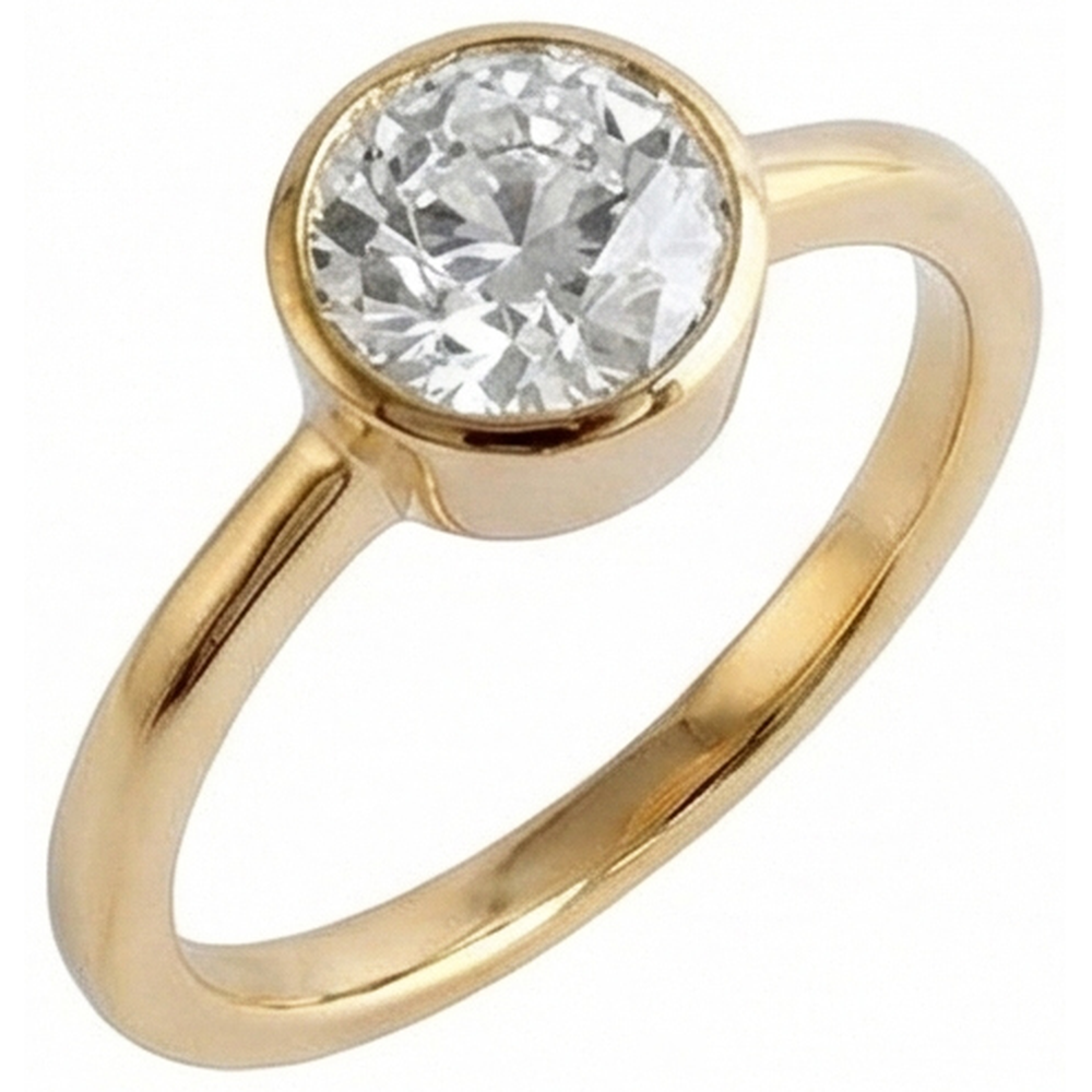 Anello Solitario Rotondo Con Genuino Diamanti Naturali Autentici ( non creati in laboratorio ) Taglio Miniera Incastonato Lunetta 1.5 Carati
