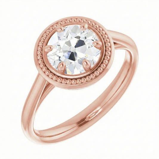 Anello Solitario Rotondo Con Naturale Diamante Naturale Autentico ( non creato in laboratorio ) Taglio Vecchia Miniera 2,50 Carati Con Gambo Milgrain