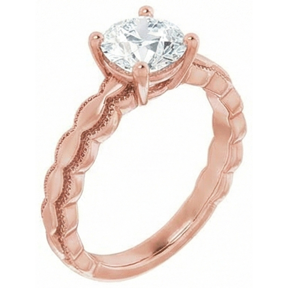 Anello Solitario Rotondo Con Vero Diamante Naturale Autentico ( non creato in laboratorio ) Taglio Vecchia Miniera 2 Carati Con Gambo Milgrain