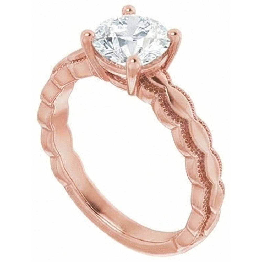 Anello Solitario Rotondo Con Vero Diamante Naturale Autentico ( non creato in laboratorio ) Taglio Vecchia Miniera 2 Carati Con Gambo Milgrain