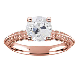Anello Solitario Rotondo Con Vero Diamante Taglio Vecchia Miniera 3 Carati In Oro Rosa 14K