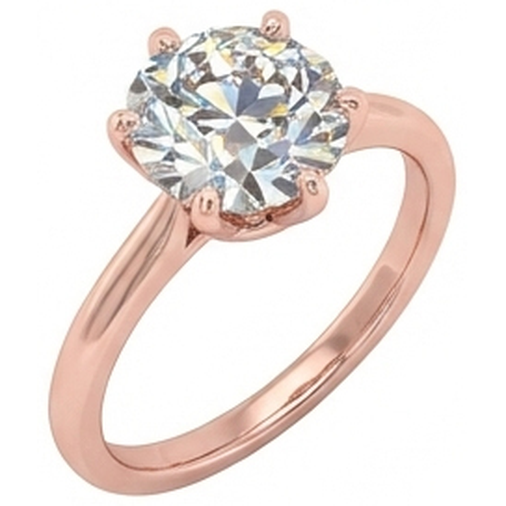 Anello Solitario Rotondo Con Vero Diamanti Naturali Autentici ( non creati in laboratorio ) A Taglio Vecchio Miniera, Set Di 6 Punte, 2 Carati