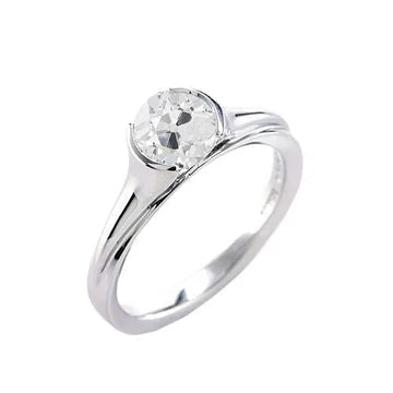 Anello Solitario Rotondo In Oro 14K Con Mezza Lunetta Con Vero Diamante Vecchio Minatore 1 Carato