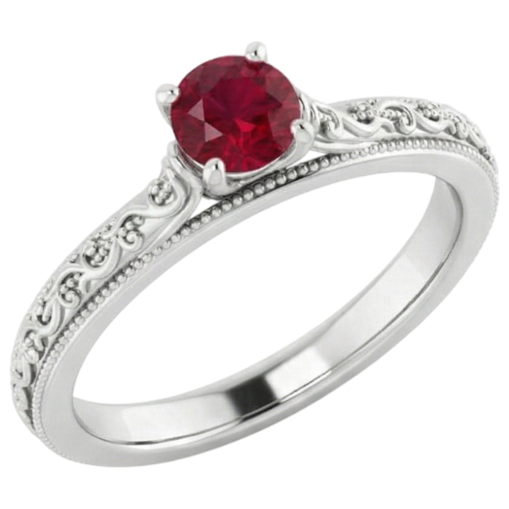 Anello Solitario Rubino 0.75 Carati Stile Antico Nuovo