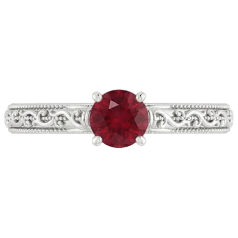 Anello Solitario Rubino 0.75 Carati Stile Antico Nuovo