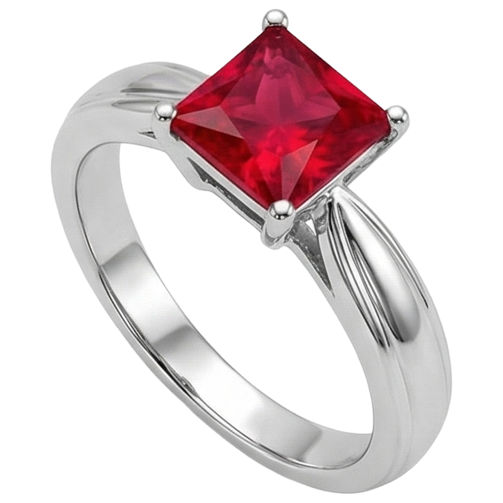 Anello Solitario Rubino 1 Carati Oro Bianco 14K