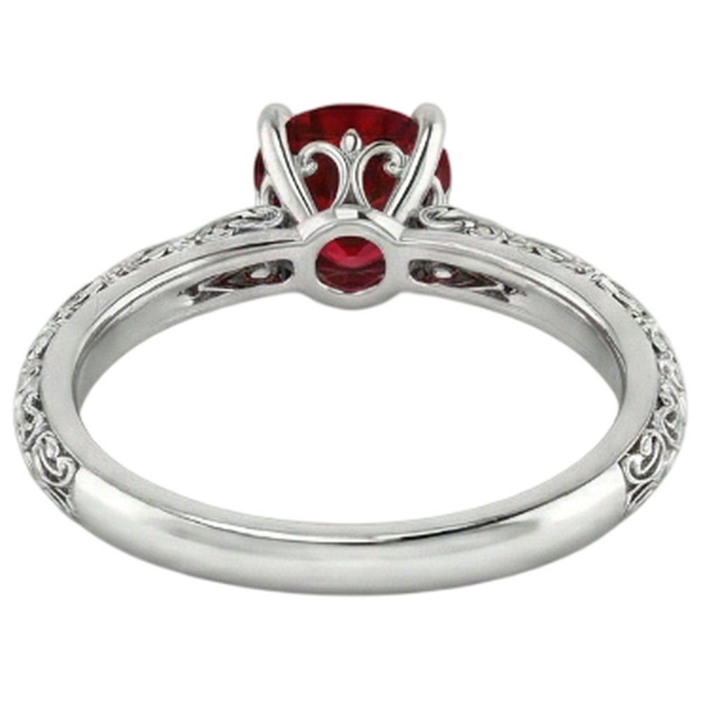 Anello Solitario Rubino Stile Antico Oro Bianco 1.50 Carati 14K