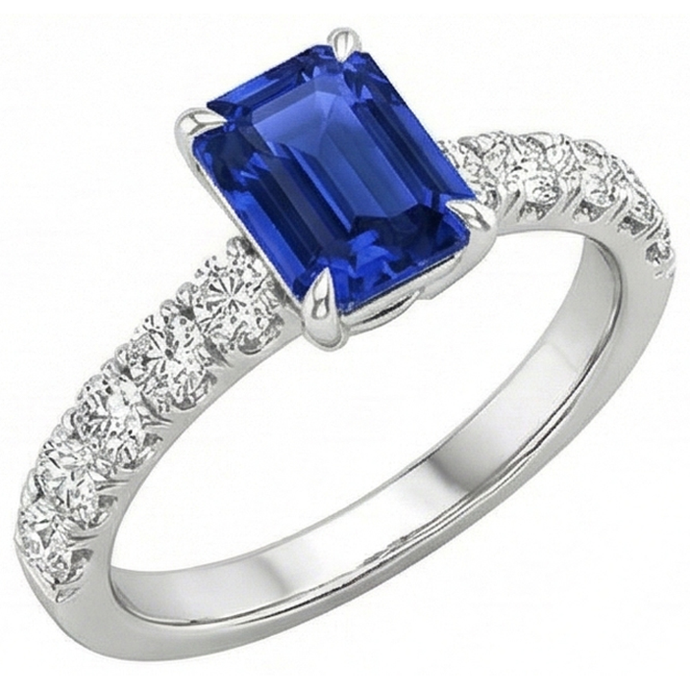 Anello Solitario Smeraldo Accenti Zaffiro Blu & Diamante 4.25 Carati