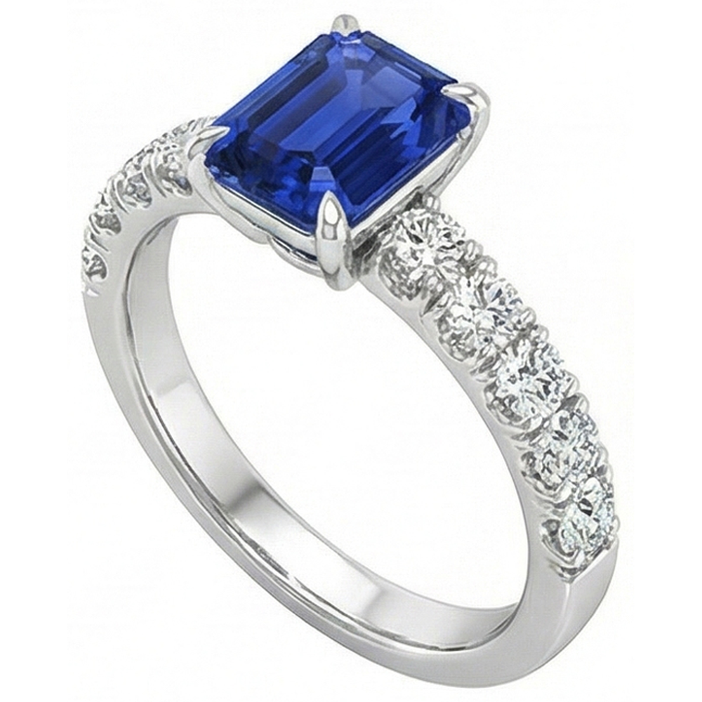 Anello Solitario Smeraldo Accenti Zaffiro Blu & Diamante 4.25 Carati