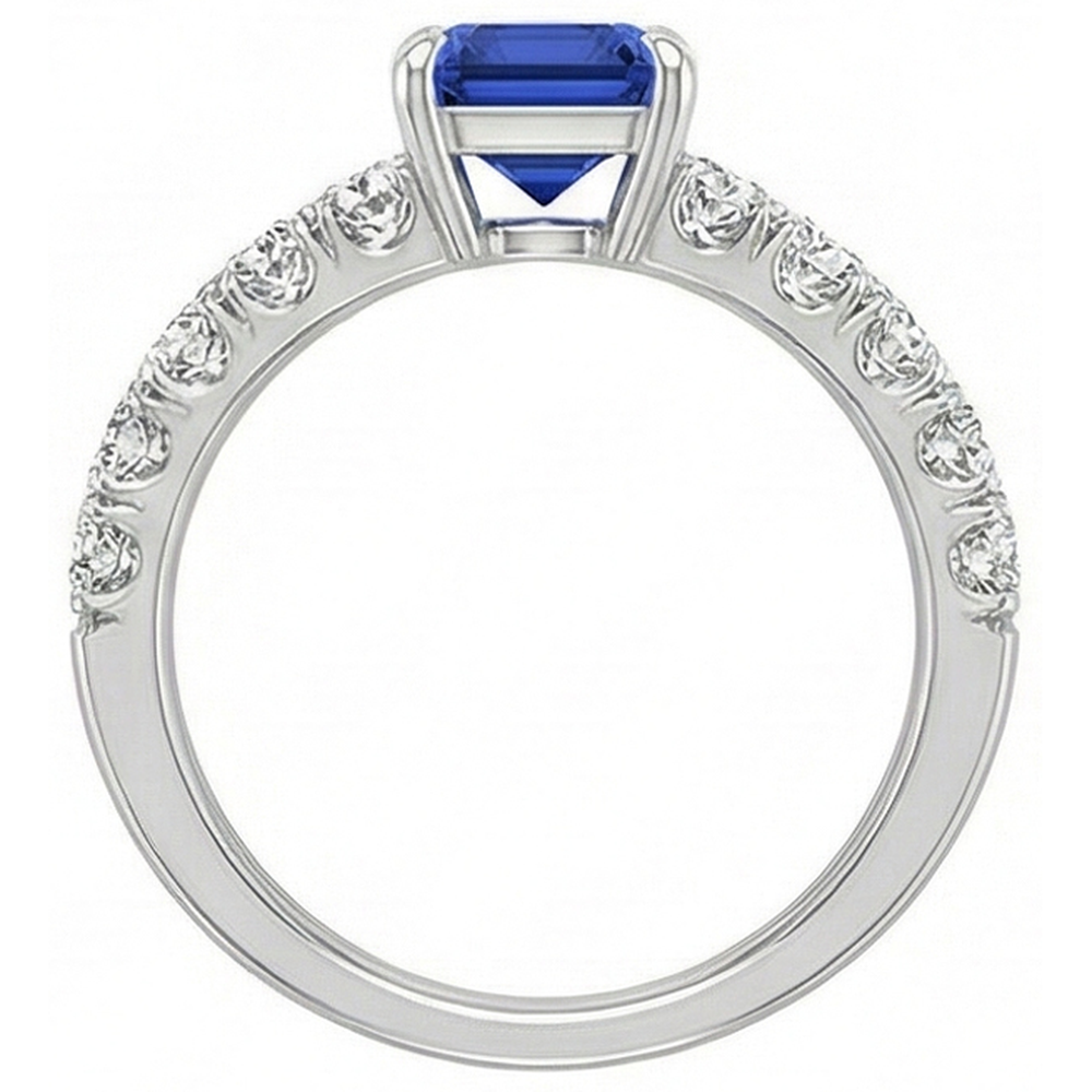 Anello Solitario Smeraldo Accenti Zaffiro Blu & Diamante 4.25 Carati