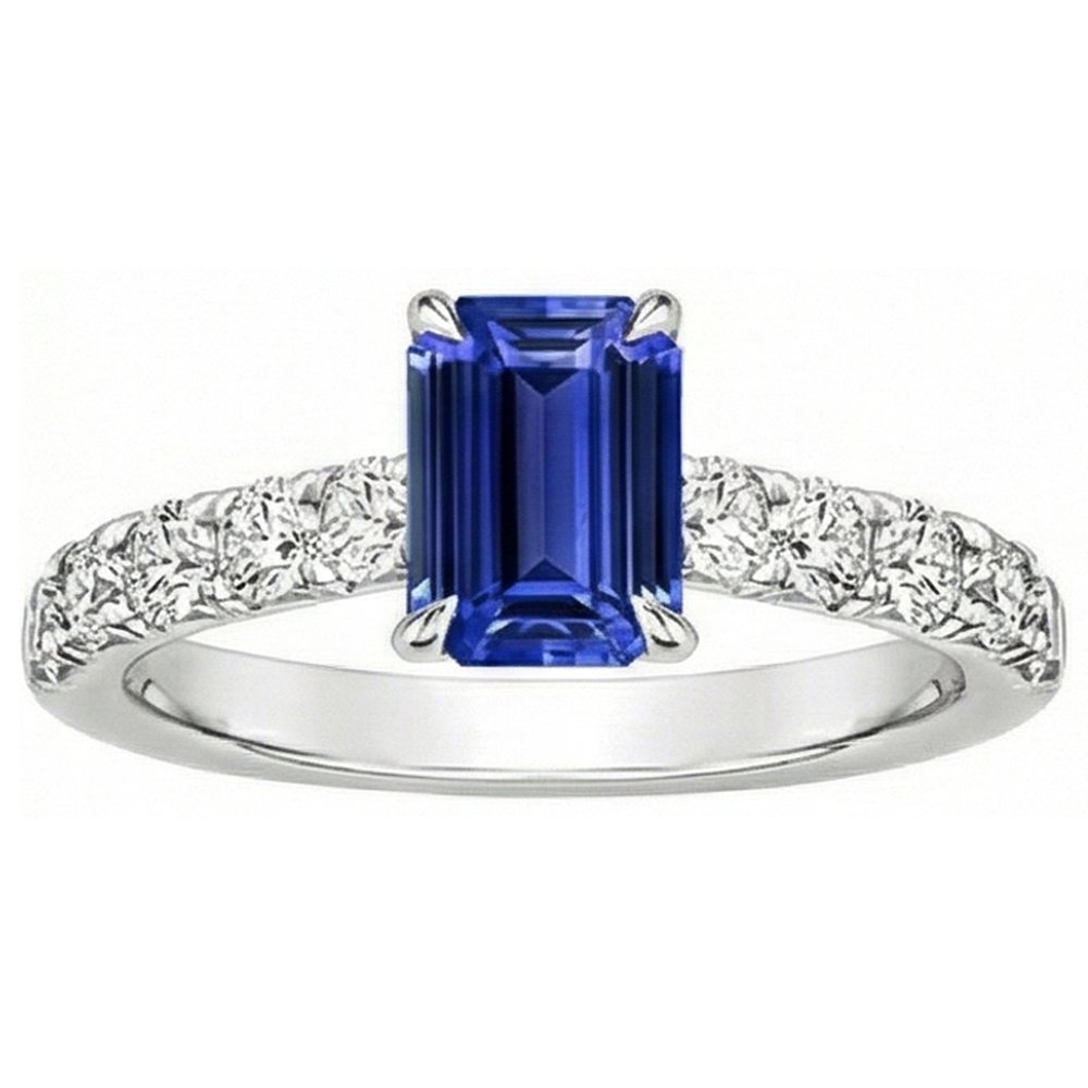 Anello Solitario Smeraldo Accenti Zaffiro Blu & Diamante 4.25 Carati