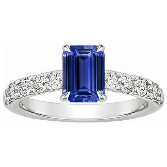 Anello Solitario Smeraldo Accenti Zaffiro Blu & Diamante 4.25 Carati