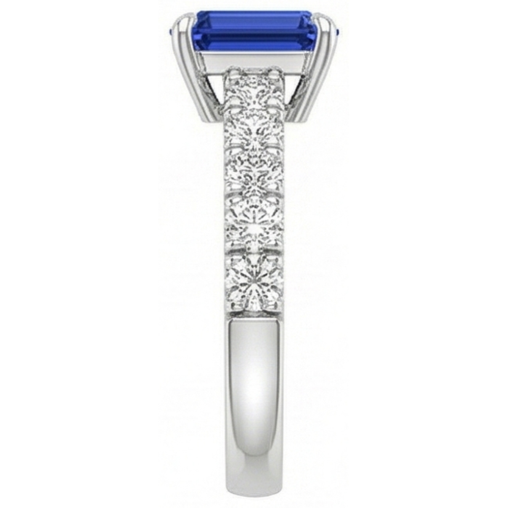 Anello Solitario Smeraldo Accenti Zaffiro Blu & Diamante 4.25 Carati