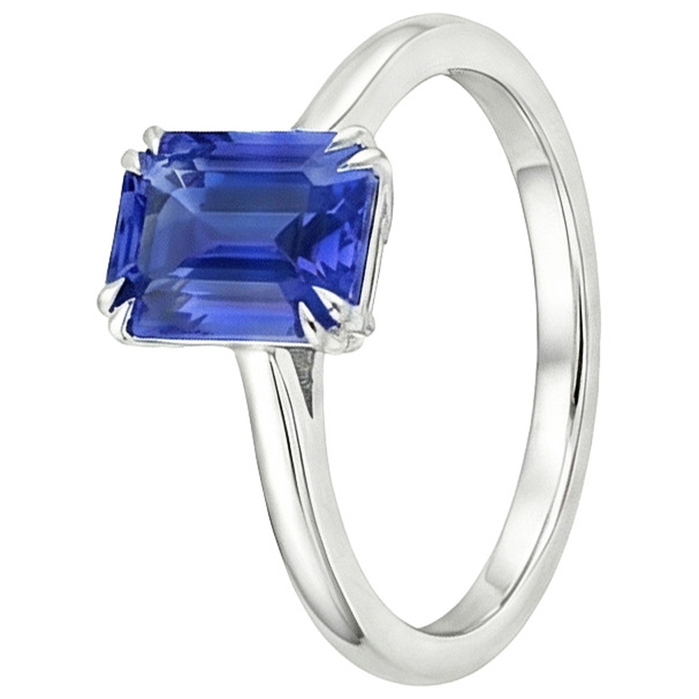 Anello Solitario Smeraldo Blu Zaffiro 3 Carati Oro Bianco 14K