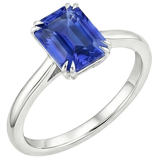 Anello Solitario Smeraldo Blu Zaffiro 3 Carati Oro Bianco 14K