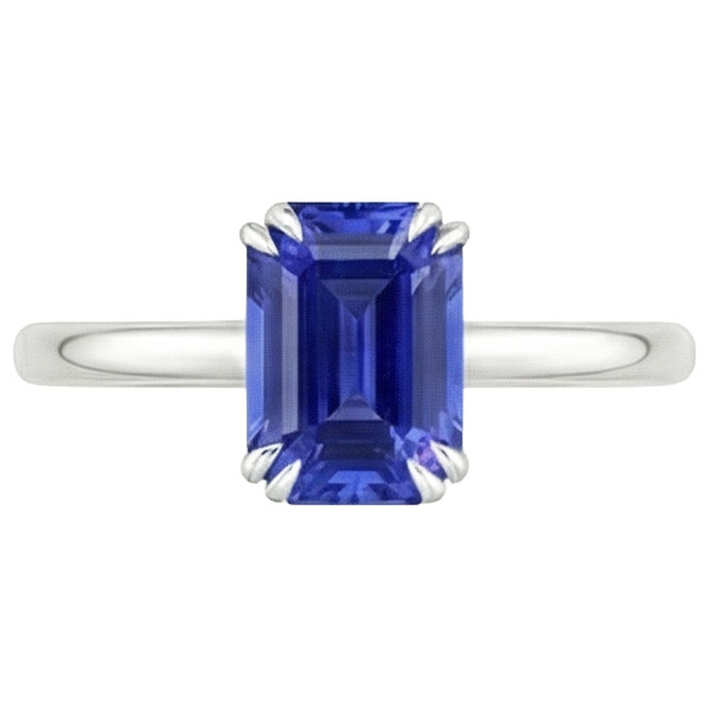 Anello Solitario Smeraldo Blu Zaffiro 3 Carati Oro Bianco 14K