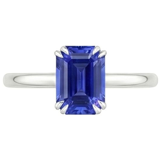 Anello Solitario Smeraldo Blu Zaffiro 3 Carati Oro Bianco 14K