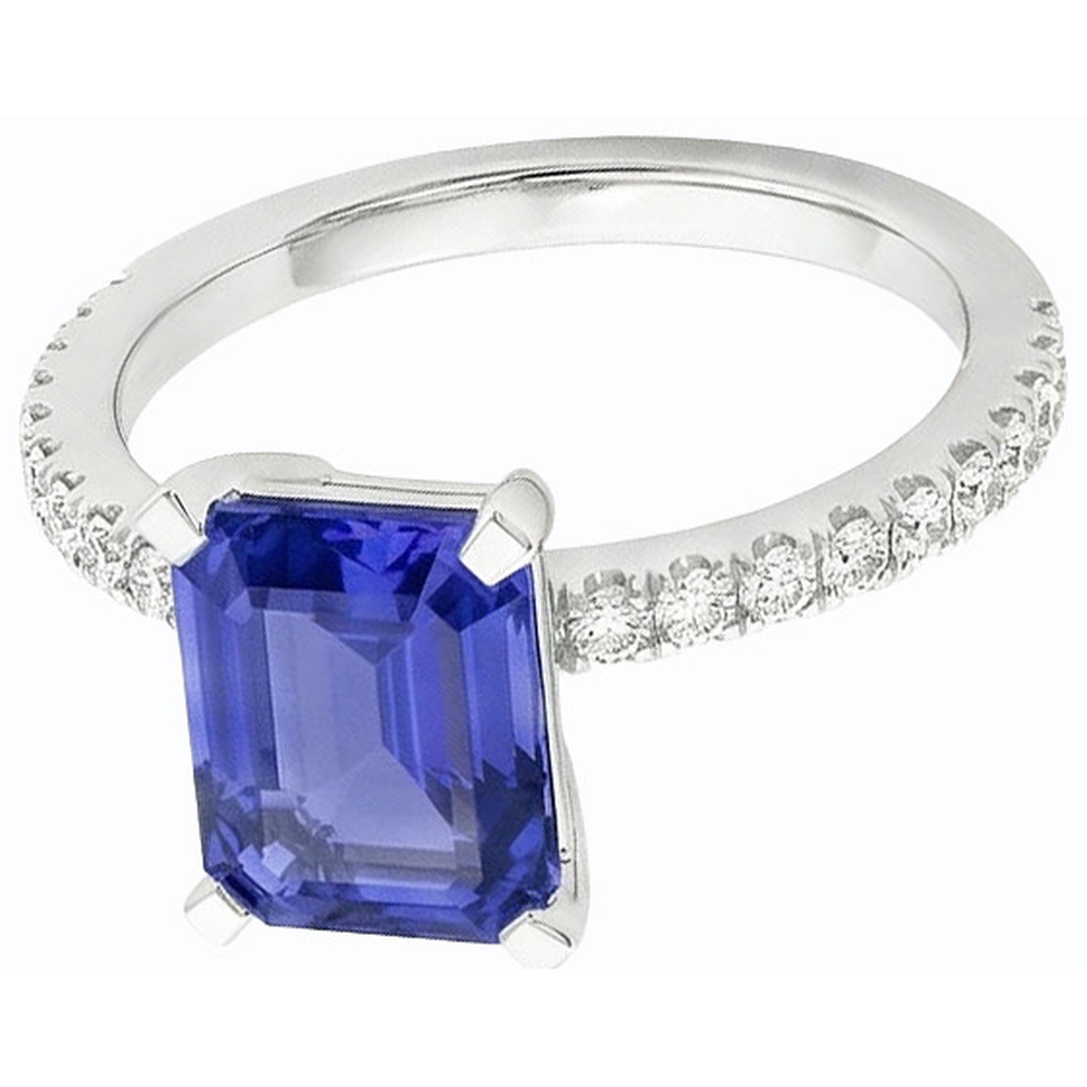 Anello Solitario Smeraldo Con Zaffiro Blu Con Accenti Oro 3 Carati