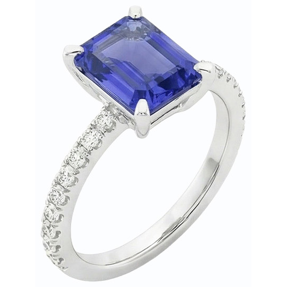 Anello Solitario Smeraldo Con Zaffiro Blu Con Accenti Oro 3 Carati