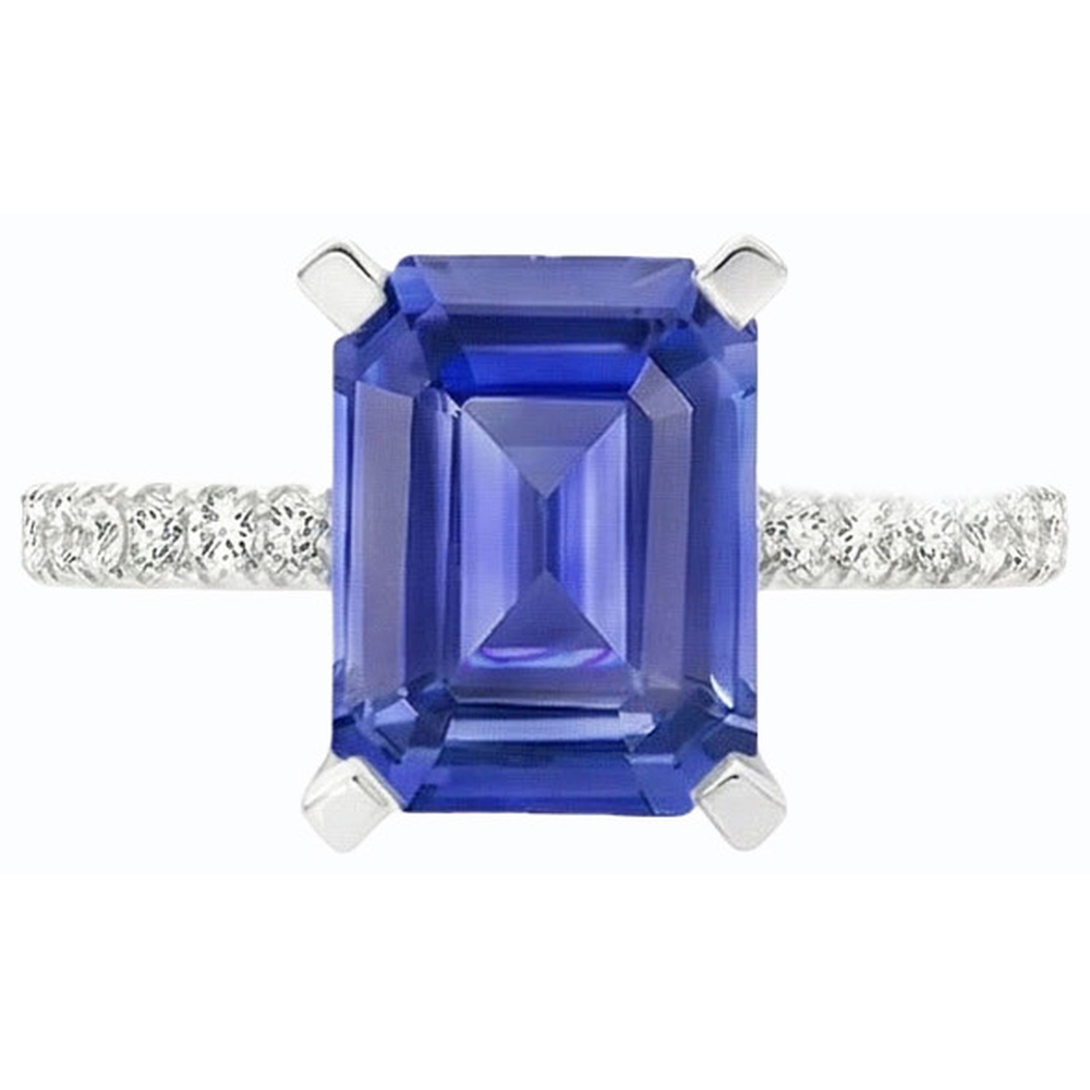 Anello Solitario Smeraldo Con Zaffiro Blu Con Accenti Oro 3 Carati