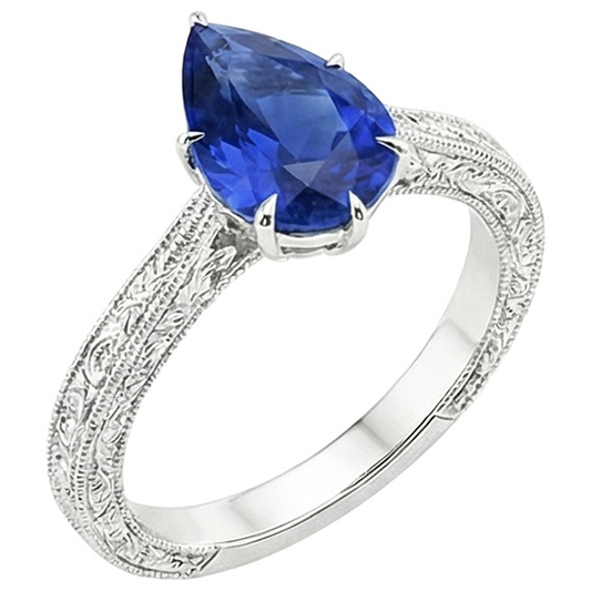 Anello Solitario Stile Antico Taglio Pera Zaffiro Sri Lanka 2 Carati