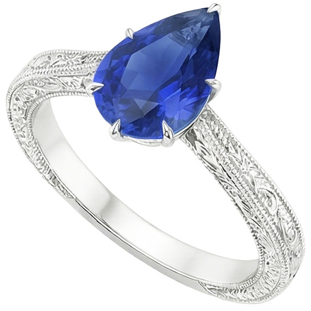 Anello Solitario Stile Antico Taglio Pera Zaffiro Sri Lanka 2 Carati