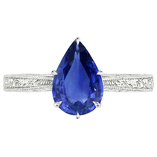 Anello Solitario Stile Antico Taglio Pera Zaffiro Sri Lanka 2 Carati