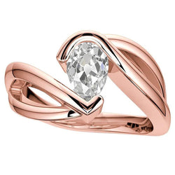 Anello Solitario Taglio Vecchio Pera Vero Diamante Ritorto Gambo Spaccato 2.25 Carati