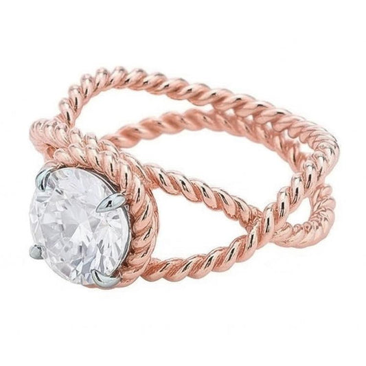 Anello Solitario Taglio Vecchio Vero Diamante Naturale Autentico ( non creato in laboratorio ) Rotondo Stile Corda Ritorta 1 Carato