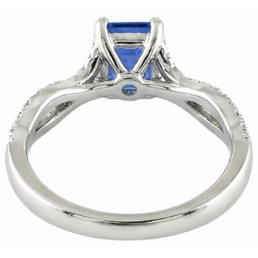 Anello Solitario Twisted Style con Zaffiro di Ceylon da 2,50 carati e Diamanti Naturali Autentici ( non creati in laboratorio ) in oro bianco 14K
