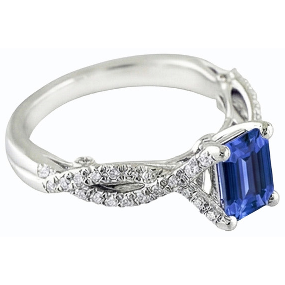 Anello Solitario Twisted Style con Zaffiro di Ceylon da 2,50 carati e Diamanti Naturali Autentici ( non creati in laboratorio ) in oro bianco 14K