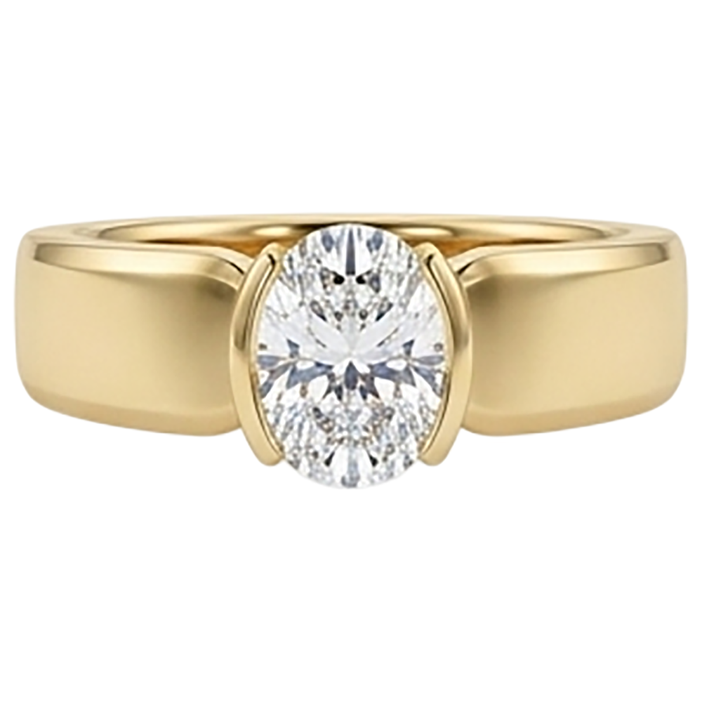 Anello Solitario Uomo Ovale Diamante 1.50 Carati Gioielli In Oro Giallo