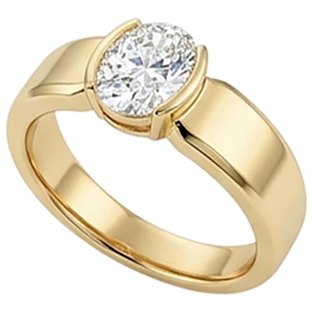 Anello Solitario Uomo Ovale Diamante 1.50 Carati Gioielli In Oro Giallo