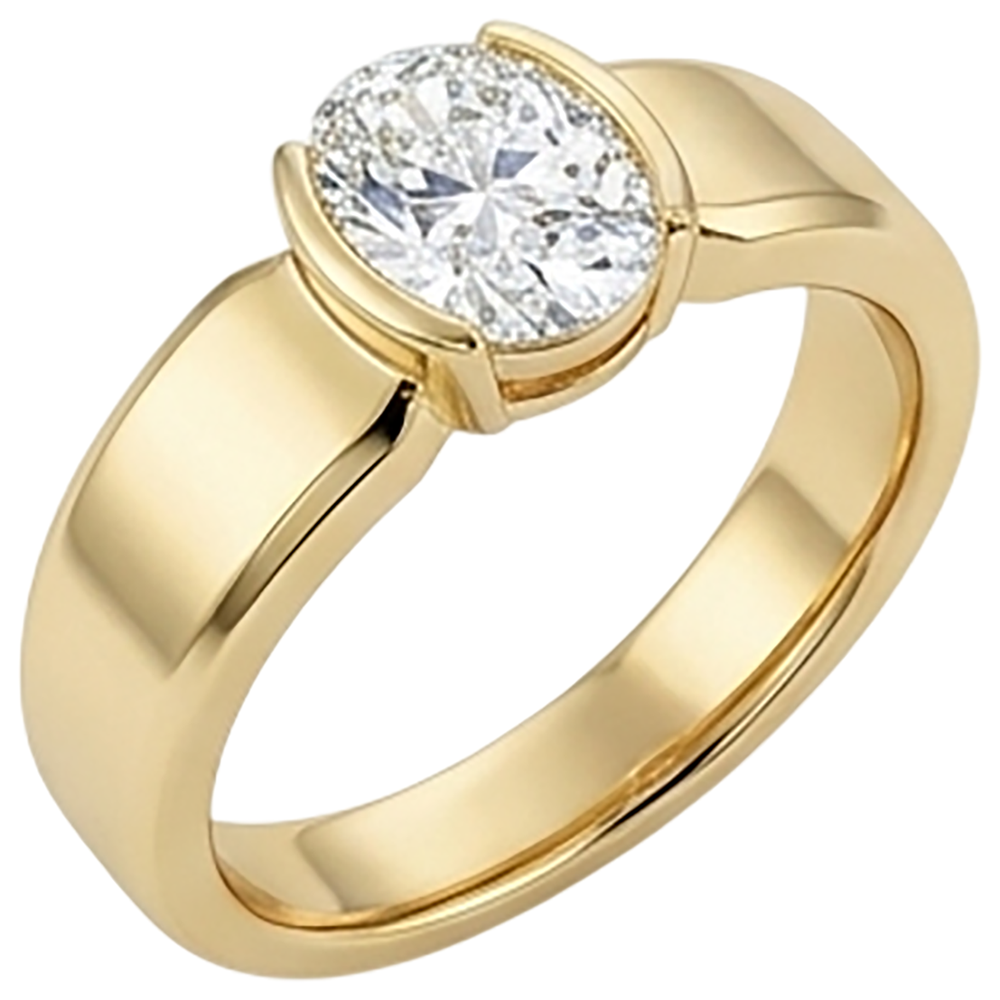 Anello Solitario Uomo Ovale Diamante 1.50 Carati Gioielli In Oro Giallo