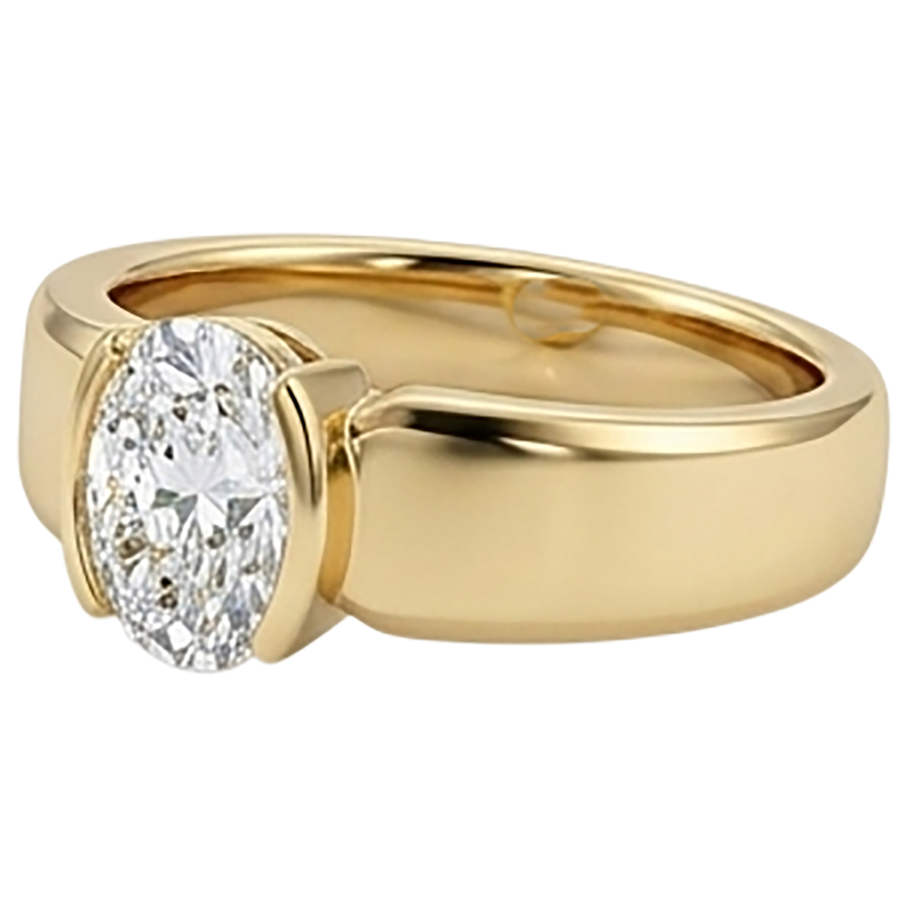 Anello Solitario Uomo Ovale Diamante 1.50 Carati Gioielli In Oro Giallo