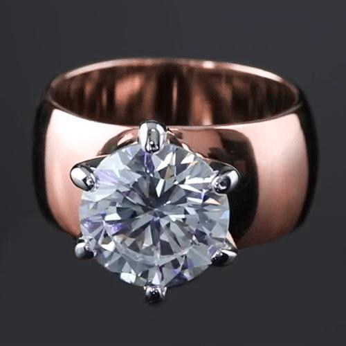 Anello Solitario Vero Diamante Rotondo 2.50 Carati Gambo Spesso In Oro Rosa 14K