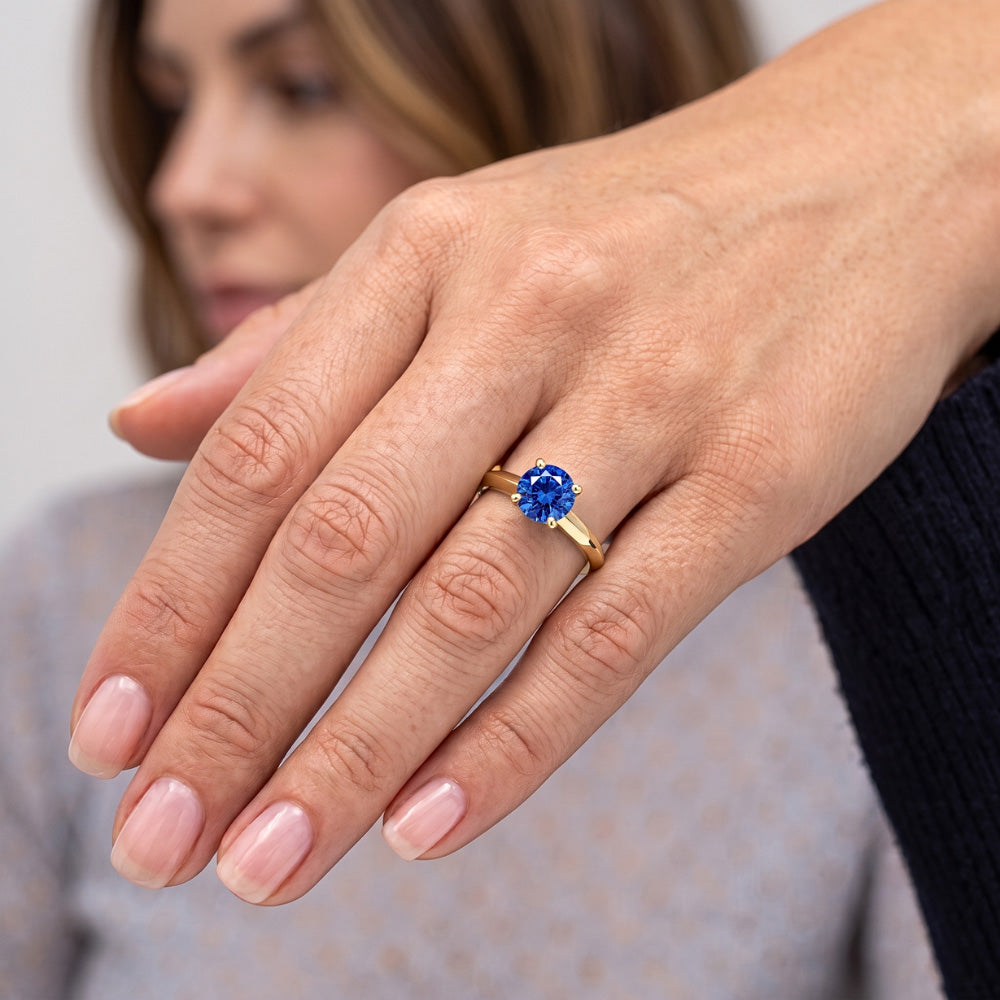 Anello Solitario Zaffiro Blu 1.25 Carati Oro Giallo 14K Gioielli
