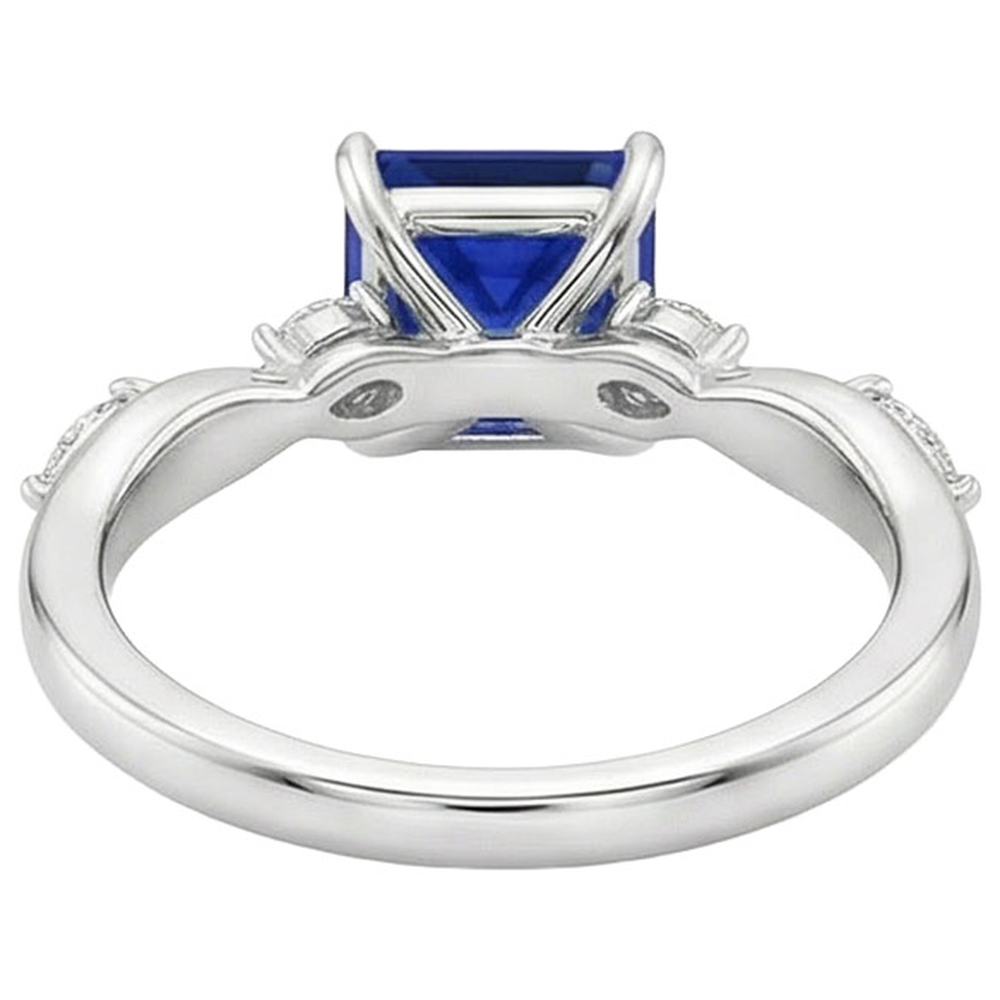 Anello Solitario Zaffiro Blu Con Accenti Diamanti Marquise 5.50 Carati