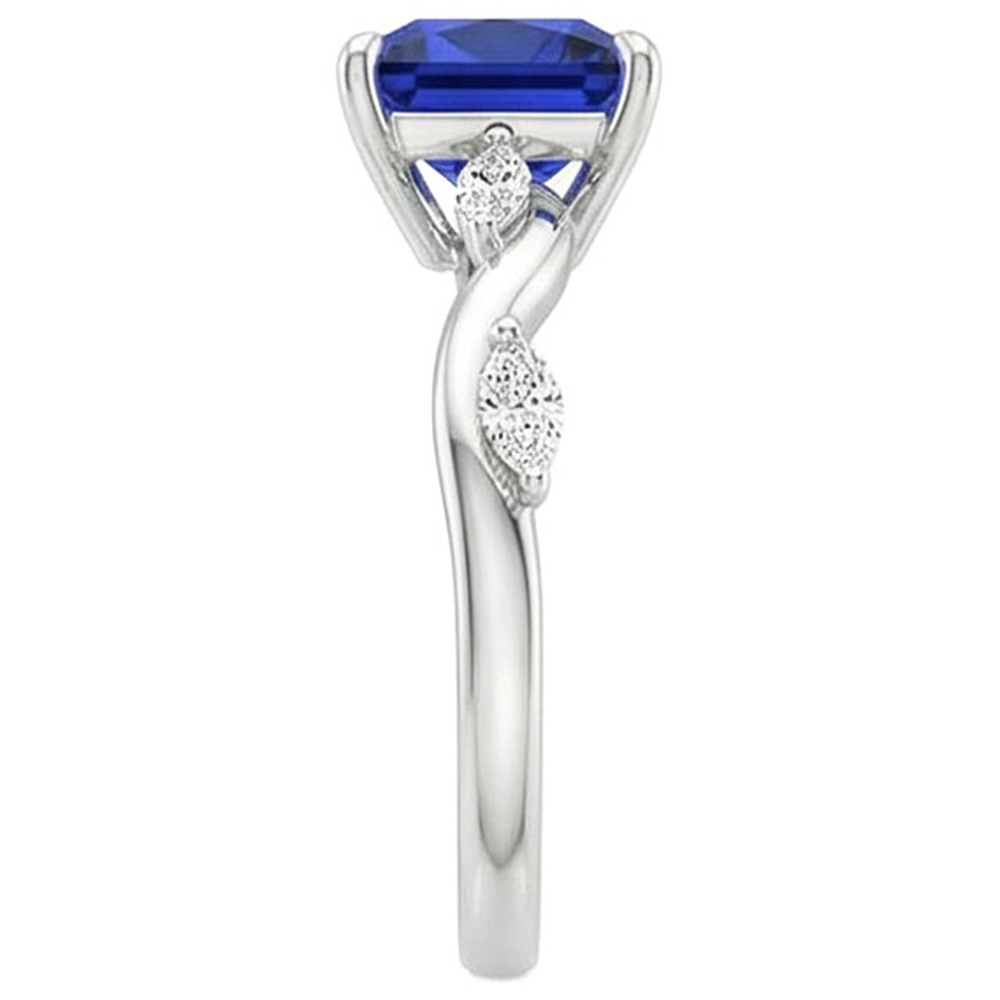 Anello Solitario Zaffiro Blu Con Accenti Diamanti Marquise 5.50 Carati
