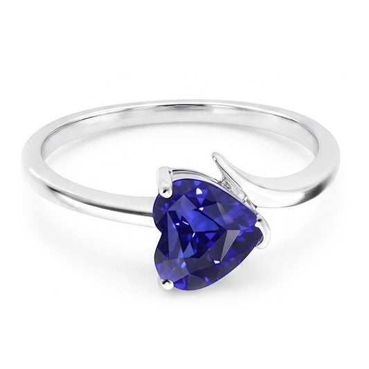 Anello Solitario Zaffiro Blu Cuore 1,50 Carati in Oro Bianco 14K