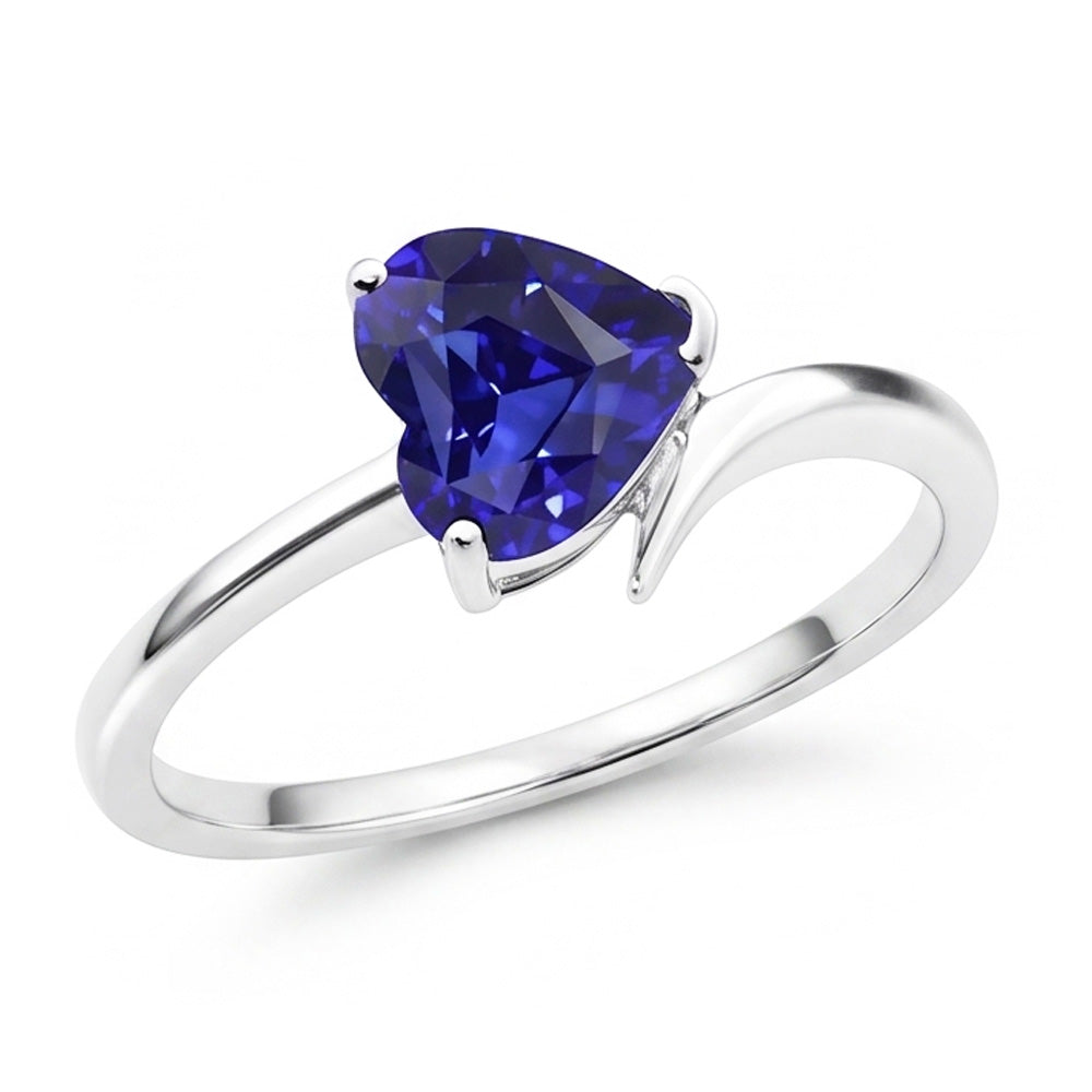 Anello Solitario Zaffiro Blu Cuore 1,50 Carati in Oro Bianco 14K