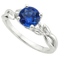 Anello Solitario Zaffiro Blu Naturale Con Gambo Diviso Stile Foglia 2 Carati