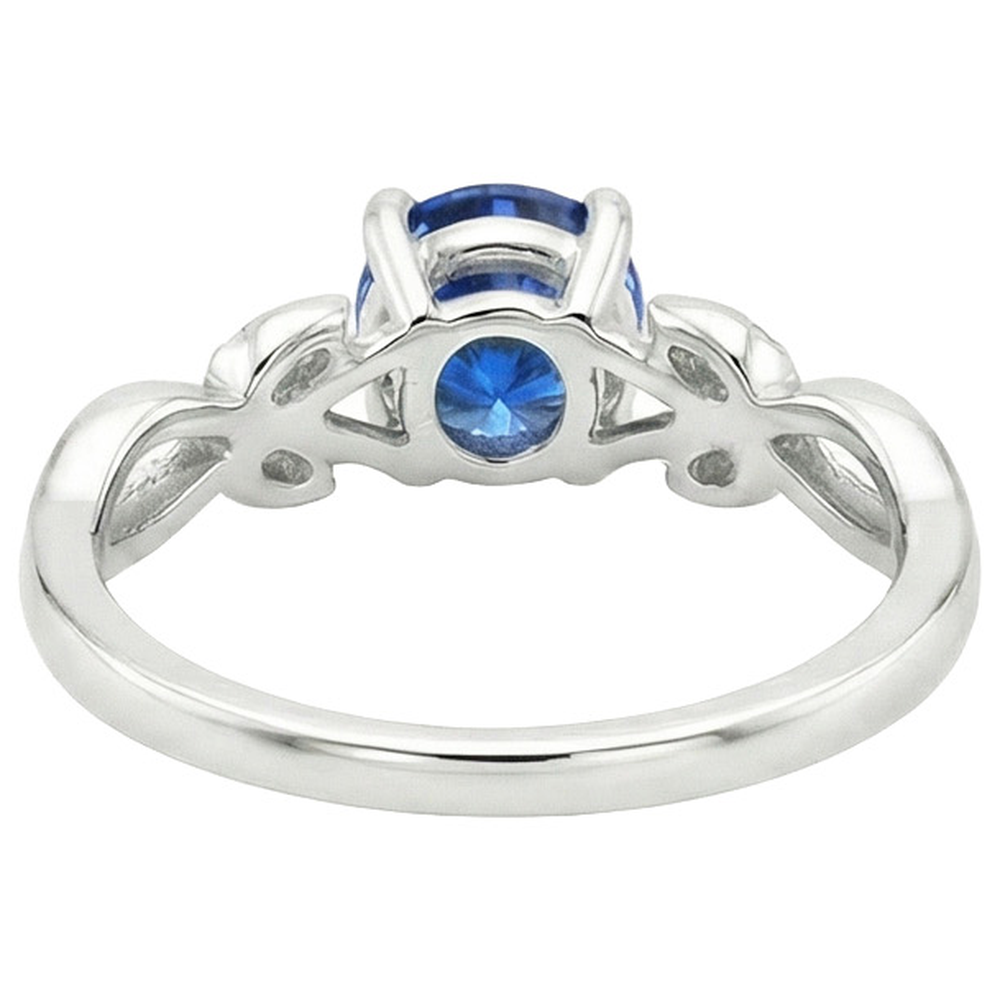 Anello Solitario Zaffiro Blu Naturale Con Gambo Diviso Stile Foglia 2 Carati